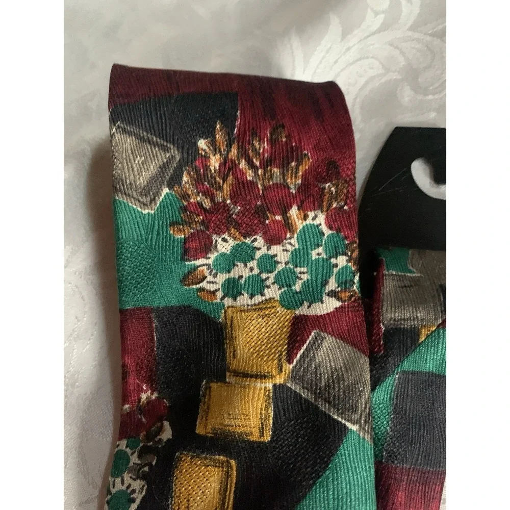 Ezmenegildo Zegna Silk Floral Picture Tie Gold Burgundy‎ Green